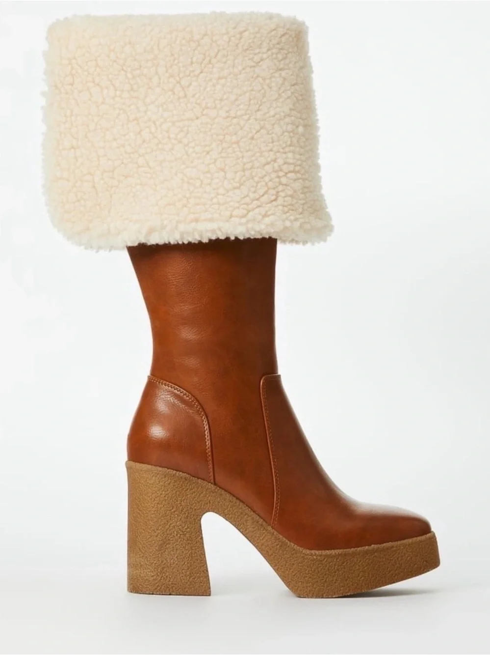JustFab Cognac Over-the-Knee Faux-Shearling Platform Boots